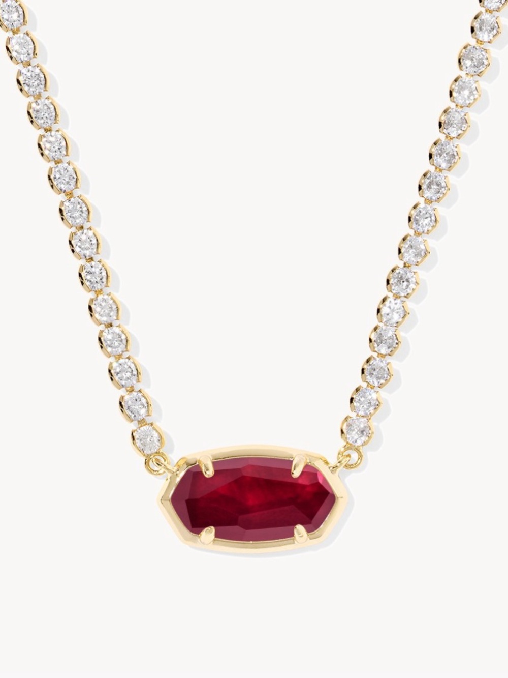 Tennis Necklace - Gold with Red Center Stone